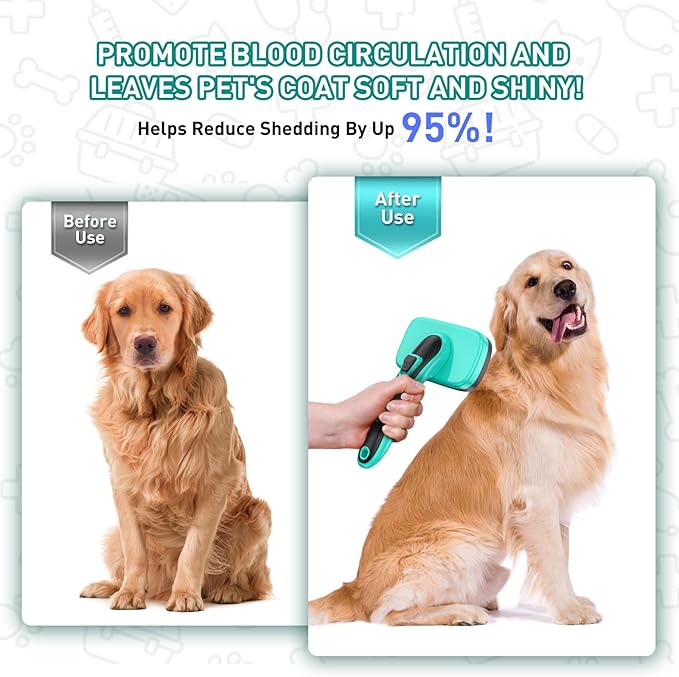Dog Brush for Shedding Short Long Haired Cats, 5 in 1 Pet Grooming Kit for Small Medium & Large Animals. Removes Loose Fur, Mats, Tangled. Easy Cleaning. Undercoat Rake + Steam Brush Included