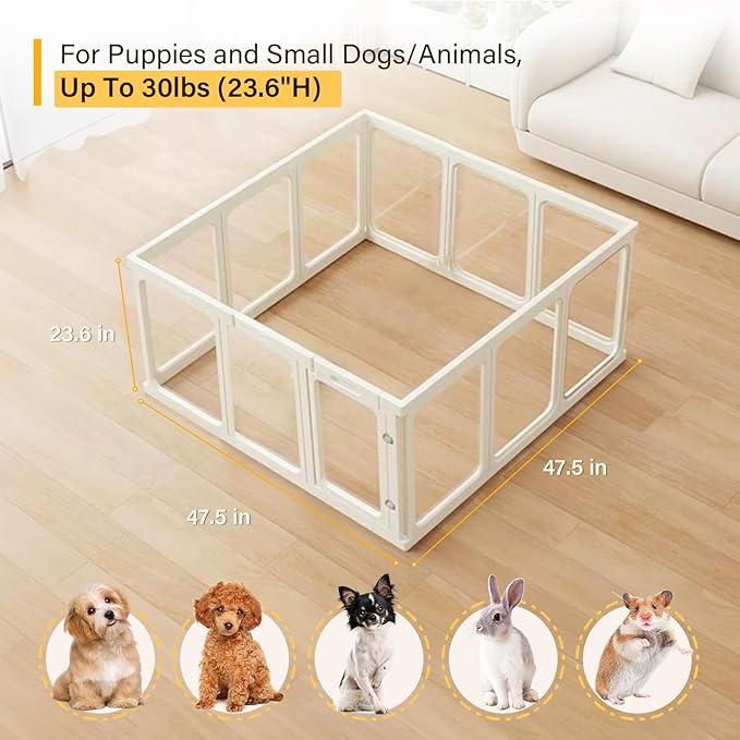 Acrylic Dog PlayPen, Clear Dog Play Pen for Puppy Cat Rabbit, Easy Assemble Pen, Preferable Small Cage, 23.6" H, 12 Pcs