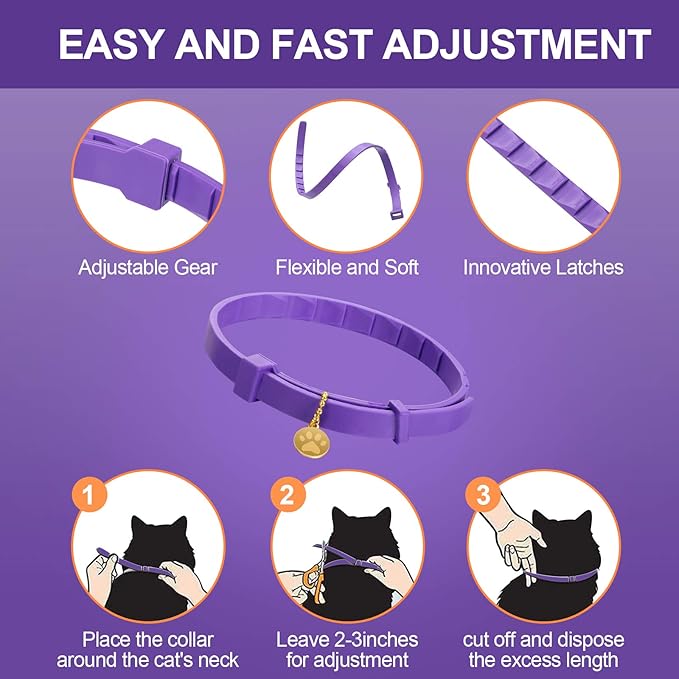4 Pcs Cat Calming Collar Adjustable Lavender Scent Relaxing Cat Collar with 2 Pendant for Puppies Reduce Stress Aggression Anxious, up to 15 Inches(Purple, Gold)