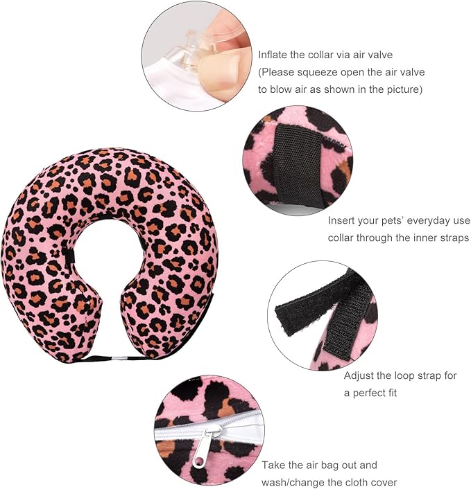 CuteBone Inflatable Dog Neck Donut with Removable Soft Fleece Covers for Small/Medium/Large Dogs and Cats After Surgery GWB10XL