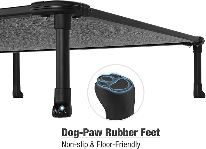 Veehoo Chew Proof Elevated Dog Bed - Cooling Raised Pet Cot- Rustless Aluminum Frame and Durable Textilene Mesh, Unique Designed No-Slip Feet for Indoor or Outdoor Use, Black Silver, XX Large