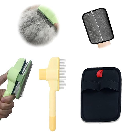 1 PCS Pet Hair Removal Glove w/ 2PCS Pet Combs,Electrostatic Gloves for Cats&Dogs Flea Comb,Dog Comb,Cat Comb,Brush for Shedding,Reusable Animal Fur Removal Tool for Couch,Furniture,Carpet,Curtain