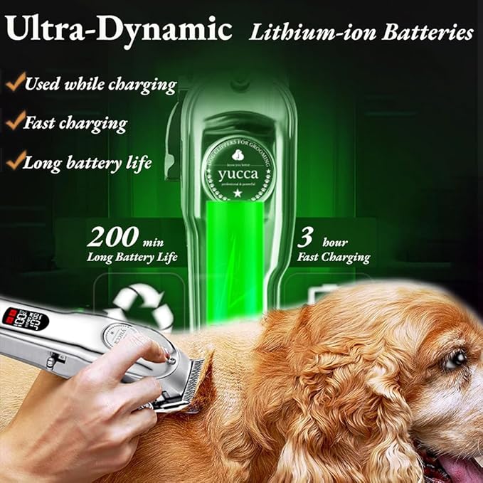 yucca Dog Grooming Clippers for Thick Heavy Coats, Cordless Dog Trimmers Clippers Professional with Metal Blade for Pets Dogs Cats Animals