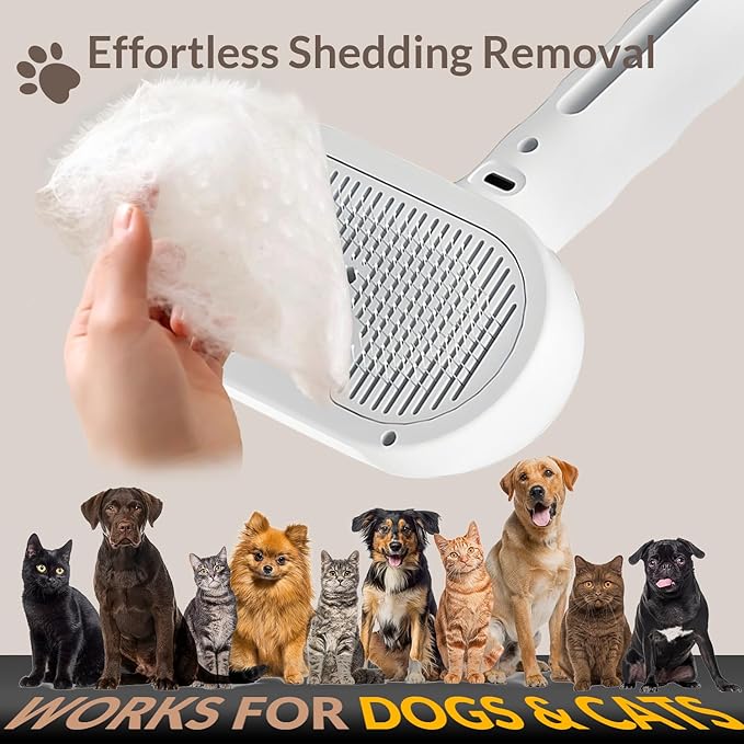 Pet Steam Brush, Self Cleaning Brush with Mist Spray, Deshedding Tool for Dogs & Cats, Pet Hair, Tangle-Free Grooming Brush for Long/Short Haired Pets