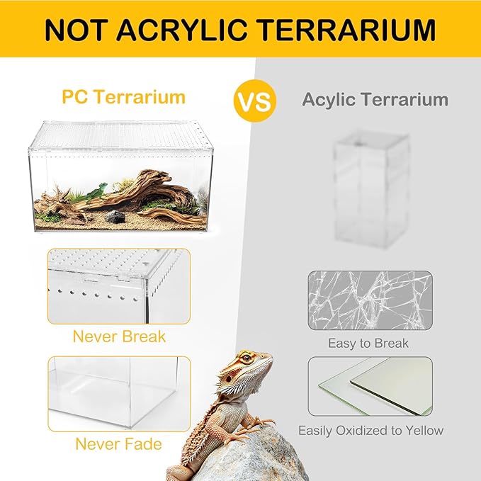 Reptile PC Terrarium,Spider Tank Starter Kit, Leopard Gecko Container,Tarantula Cage, Hermit Crab Habitat,Lizard Enclosure,Insect Housing,Jumping Spider Enclosure,Small Bearded Dragon Vivarium