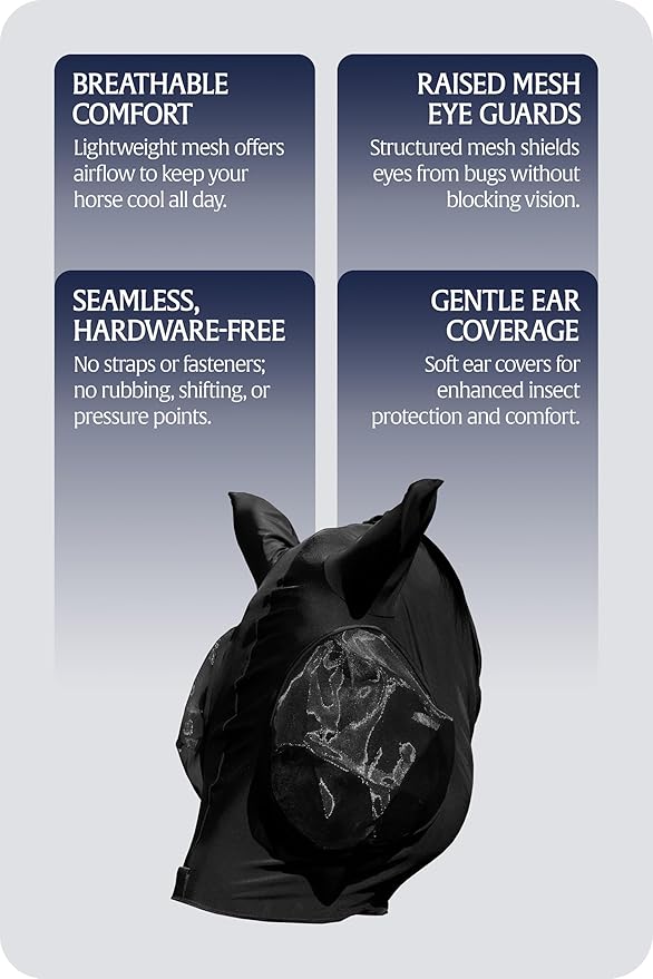 Equinavia Bug Out Fly Mask | Against Flies, Insects, UV Rays - Black - Pony