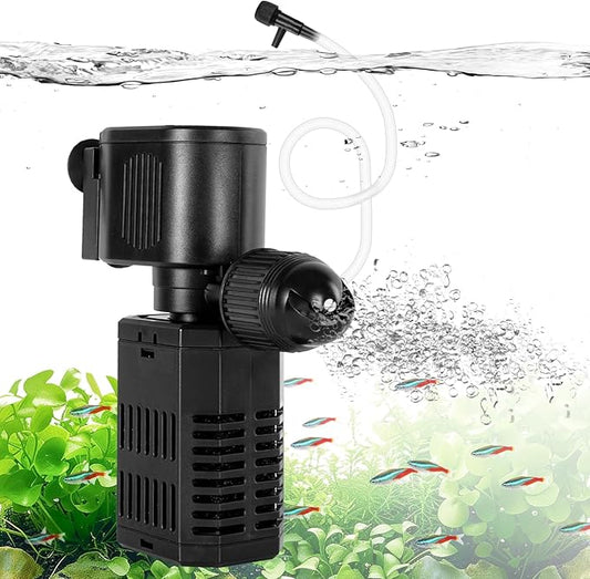 OiiBO 11W Aquarium Internal Filter, 317 GPH Fish Tank With Adjustable Aeration System, 360 Wave-Maker Submersible for 10-50 Gallon Tank - Black