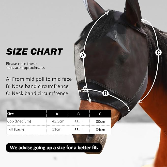 Horse Fly Mask Large Space Breathable UV Protection Equine Mask with Reflective Features on Ears Mars Black M