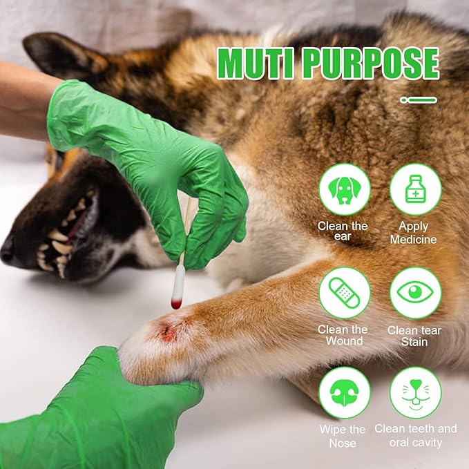 Long Cotton Swabs for Dog Ear Cleaning, 500pcs, 4.7 Inch Biodegradable Cotton Tips, Pet Ear Care & Wound Treatment, Eco-Friendly Dog Ear Swabs