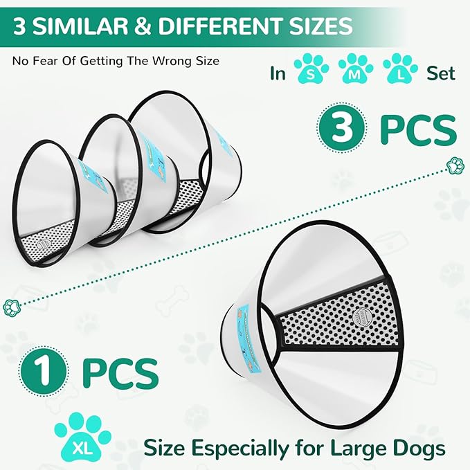 GLADOG Soft Cone Collar, 3 PCS (XL is Only 1 PCS) Flexible Plastic Cone for After-Surgery Recovery, Adjustable E-Collar for Large/Medium/Small Dogs and Cats
