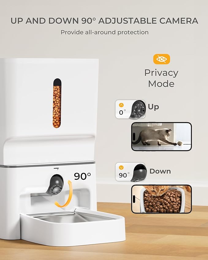 Automatic Cat Feeder with Camera, 7L Timed Dog Feeders, Adjustable Camera, 1080P HD Night Vision, Automatic Dog Feeder, 5G WiFi Cat Food Dispenser with 2-Way Audio, Low Food & Motion Alerts