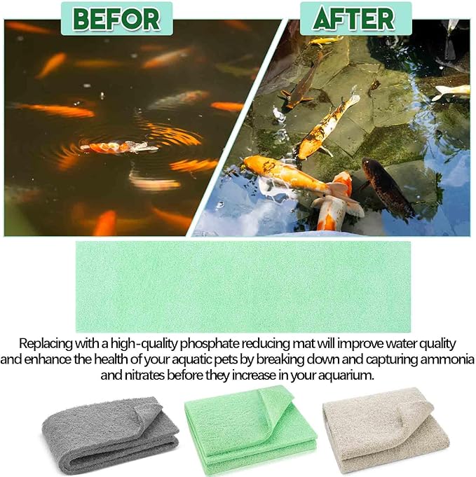 Treela 3 Pcs 18 x 10 Inch Aquarium Filter Pads Ammonia Phosphate Nitrite Remover Reducer Filter Pads Cut-to-fit for Aquariums & Ponds Fish Tank Accessories (Green,Gray,Khaki)