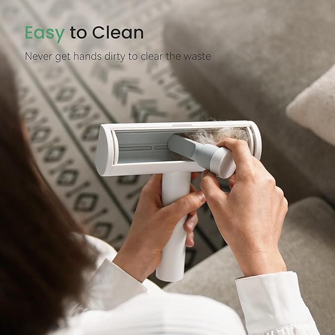 MoonRoller, Pet Hair Removal Tool with Detachable Handle and Cleaning Scraper, Reusable Cat and Dog Hair Remover for Couch, Carpet, Furniture, Car, Bedding, Blanket, Rug, and More