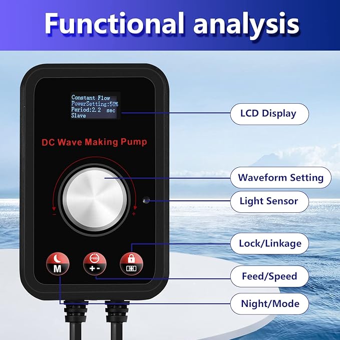CONQUERALL 520-2600GPH 15W Wave Maker for Aquarium 24V DC Fish Tank Wave maker Sine Wave Technology Large Flow and Ultra Quiet Suit for Freshwater and Saltwater