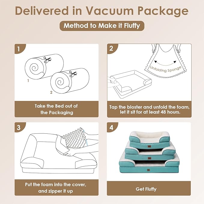 EHEYCIGA Orthopedic Dog Beds for Extra Large Dogs, Waterproof Memory Foam XL Pet Bed with Sides, Non-Slip Bottom and Egg-Crate Foam Big Dog Couch Bed with Washable Removable Cover, Turquoise Blue