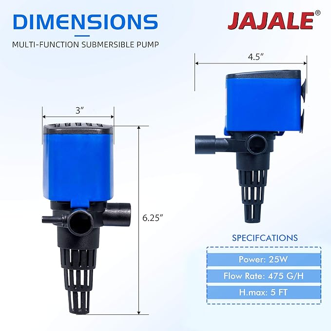 Water Pump 475 GPH Submersible Internal Aquarium Powerhead Water Pump Ultra Quiet for Aquarium,Fish Tank