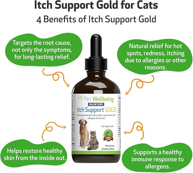 Pet Wellbeing Itch Support Gold for Dogs - Occasional Itching, Scratching, and Hot Spots, Environmental and Seasonal Allergies, Dong Quai - Veterinarian-Formulated Herbal Supplement (4 fl oz (118 ml))
