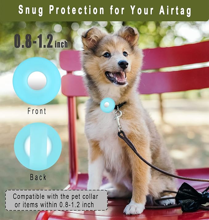 Airtag Holder for Dog Collar, Cibaabo Silicone Air Tag Case Cover Compatible with Apple Airtags for 0.8-1.2inch Cat Pet Collar Harness Loop