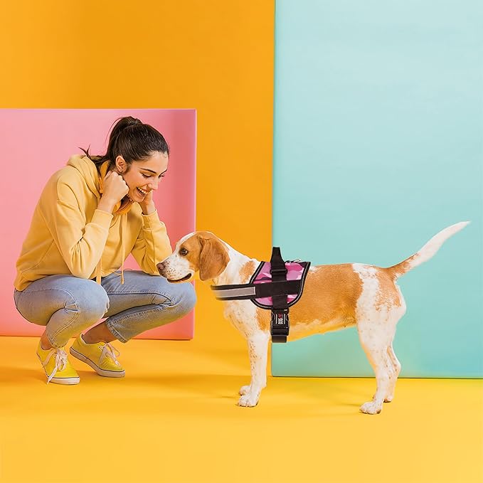 Dogline Dog Harness, Reflective No-Pull Adjustable Vest with Handle for Walking, Training, Breathable, No - Choke Harness for Small, Medium or Large Dogs Room for Patches Girth 15 to 18 in Pink Camo