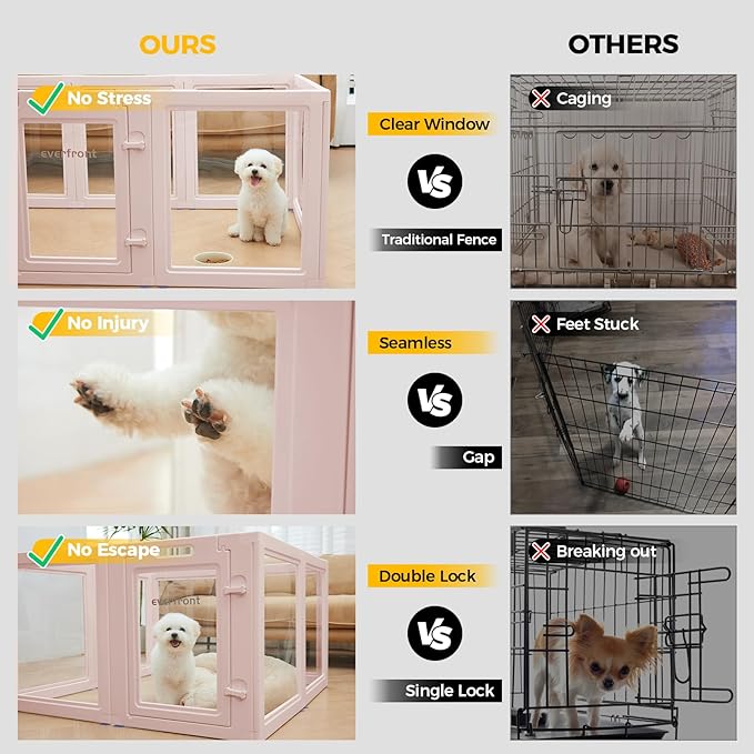 30.3“H 2PCS Extension Kit - Door+Panel, T-Buckles for Compartment, Expandable Clear Dog Play Pen Acrylic Dog Playpen Indoor,for Puppy Cat Bunny Small & Medium Dogs (Pink-30.3" H, 2PCS)