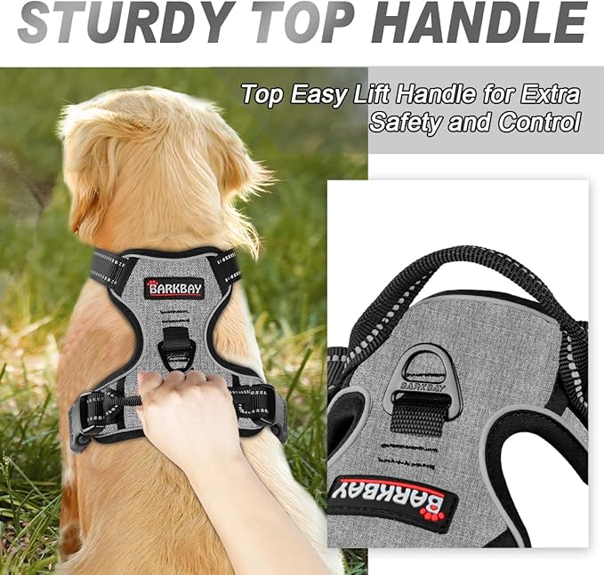 BARKBAY No Pull Dog Harness Front Clip Heavy Duty Reflective Easy Control Handle for Large Dog Walking(Dark Grey,XL)