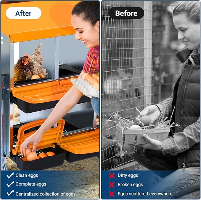 Chicken Nesting Box, 10 Hole 2 Layer Hen Nest Boxes with Legs, Roll Away Eggs Laying Boxes,Cleanable Pull Out Hen Roosting Boxes