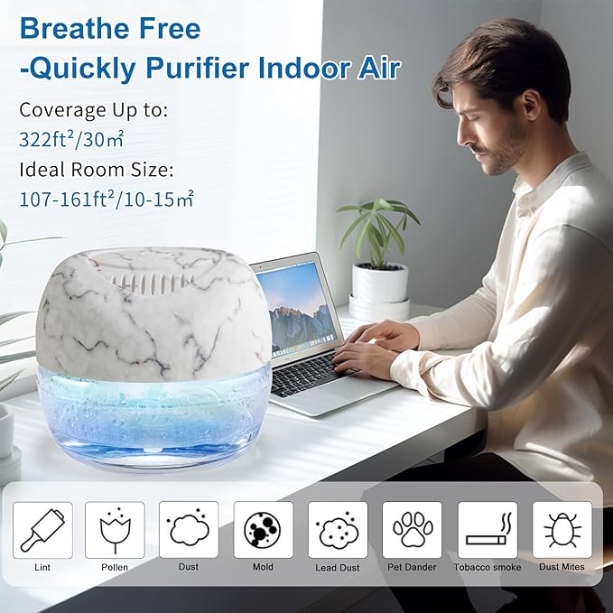 Purifier Air Washer, Air Fresher Aroma Diffuser for Home, Office, Air Purifier with Night Light (Marbling)