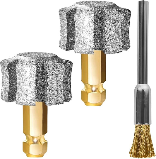 LENONG Fast Cooling Dog Nail Grinder Head with 7-Grooves, Anti-Clogging Diamond Pet Nail Grinder Replacement Heads with Steel Brush for Casfuy and Most Brands (2pcs 80#)