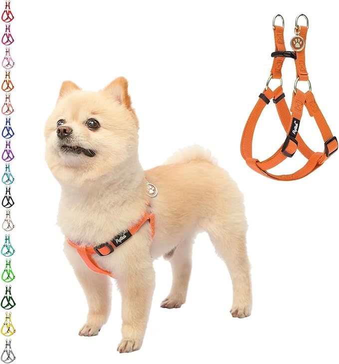 PUPTECK No Pull Dog Harness Soft Adjustable Basic Nylon Step in Puppy Vest Outdoor Walking with ID Tag X-Small Orange