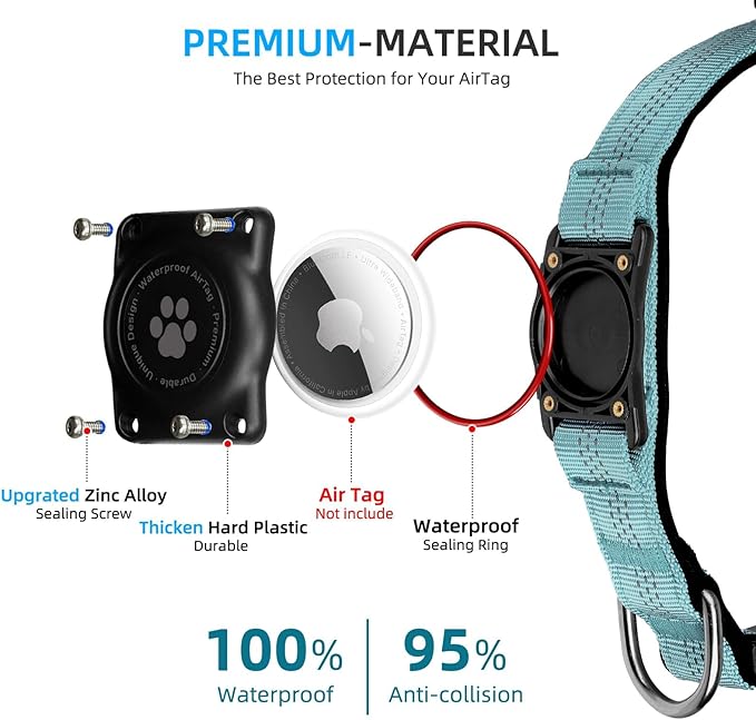 Upgraded AirTag Dog Collar, IP68 Waterproof Air Tag Dog Collar Holder, Reflective, Ultra-Durable, Comfortable Padded, Heavy Duty Dog Collars for Small Medium Large Dogs (XS (10.25"-13")), LightBlue