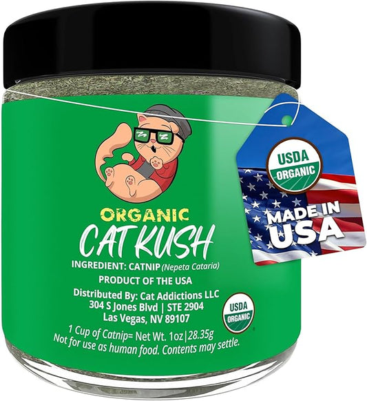 Organic Catnip by Cat Kush, Safe Premium Blend Perfect for Cats, Instilled with Maximized Potency your Kitty is Guaranteed to Go Crazy for! (1 Cup)