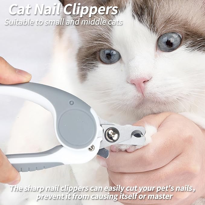 2PCS Pet Grooming Kit，Cat Brushes、Cat Nail Clipper，Cat Grooming Brush for Sedding and Grooming Fur（Grey）