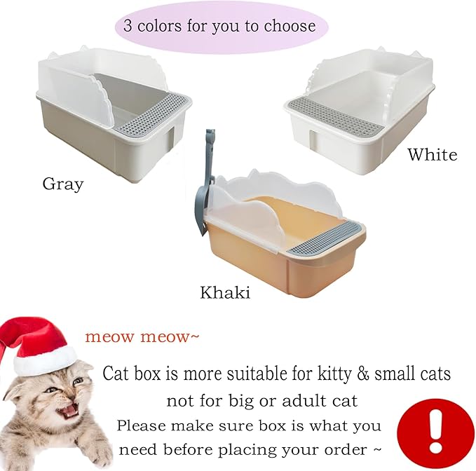 Open Cat Litter Box with High Side,Anti-Splashing Cats Litters Pan,Kitten Toilet with Litter Sifting Scoop,Semi-Enclosed Removable Kittens Litter for Boxes Easy to Clean No Odor