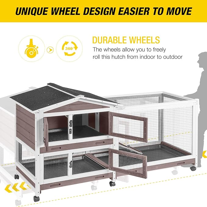 Aivituvin Rabbit Hutch Rabbit Cage Indoor with Casters Bunny Cage Outdoor for Small Animals with Pull-Out Tray