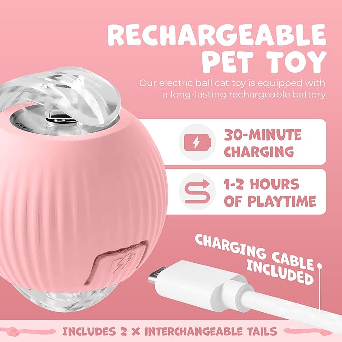 Pawlo Speedy Tail 2.0 Cat Toy –Teazys Turbo Tail Upgrade – Interactive Cat Toy – Kitten Toys – Automatic cat Toy for Boredom – Moving cat Toys for Indoor Cats with 2 Tails (Pink)