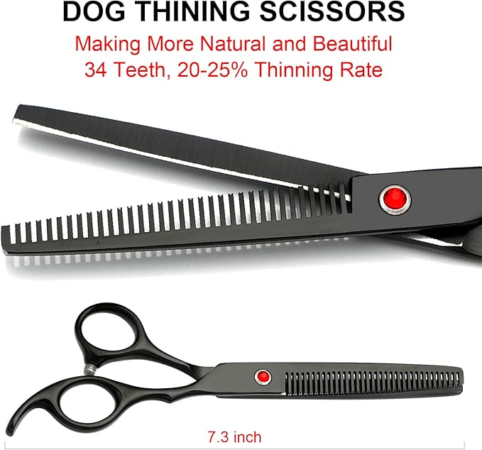 Professional Dog Grooming Scissors Kit Black 6 in 1, Dog Shears for Grooming 6CR Premium Stainless Steel Grooming Scissors Kit for Dogs Cat Pet