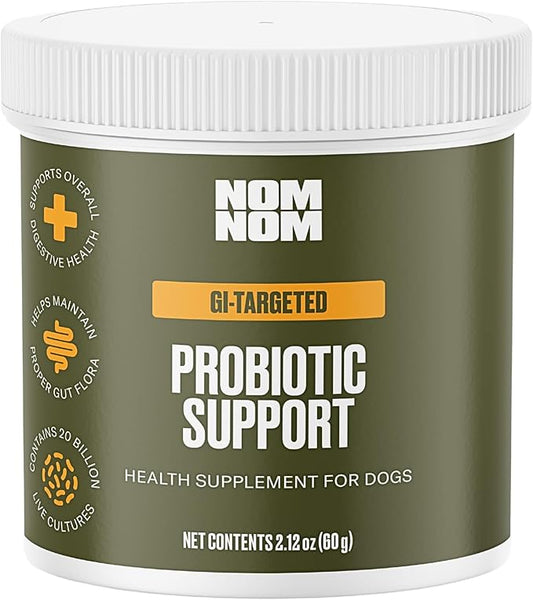 Nom Nom Dog GI-Targeted Probiotic Support - with Prebiotic Fiber, Inulin, and Saccharomyces boulardii - Gut Health Dog Probiotics for Gastrointestinal and Stomach Relief (GI Powder)