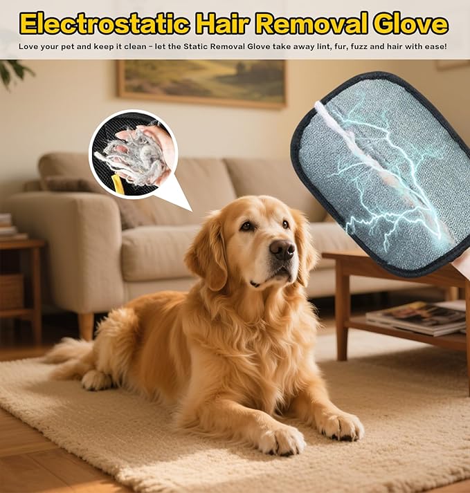 Pet Hair Remover Gloves, Reusable Electrostatic Cat Dog Pet Hair Removal Glove, Whashable Static Cat Grooming Gloves for Furniture, Carpet, Couch, Car Seat