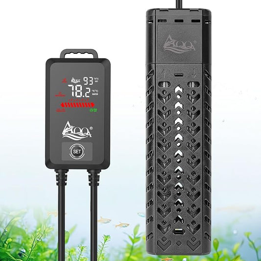 AQQA Aquarium Heater 500W for 55-130 Gallon Fish Tank Heater Quartz Glass Submersible Betta Fish Heater for Aquarium Thermostat Heater with External Digital Controller (AQ136-500W for 55-130Gal)