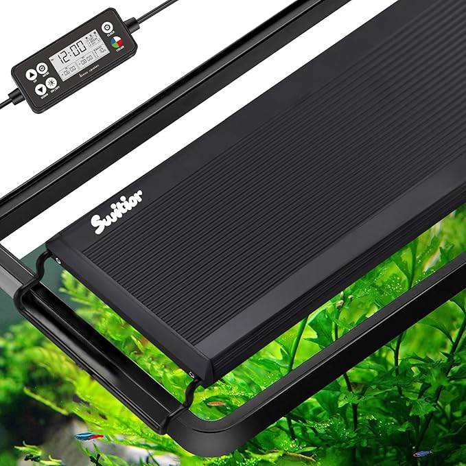 24/7 LED Aquarium Light, IP68 Waterproof Extendable Bracket Fish Tank Light with Timer, 7 Colors, 10 Level Adjustable Brightness, DIY Mode Full Spectrum Aquarium Plant Light for 24-30 Inch Fish Tank