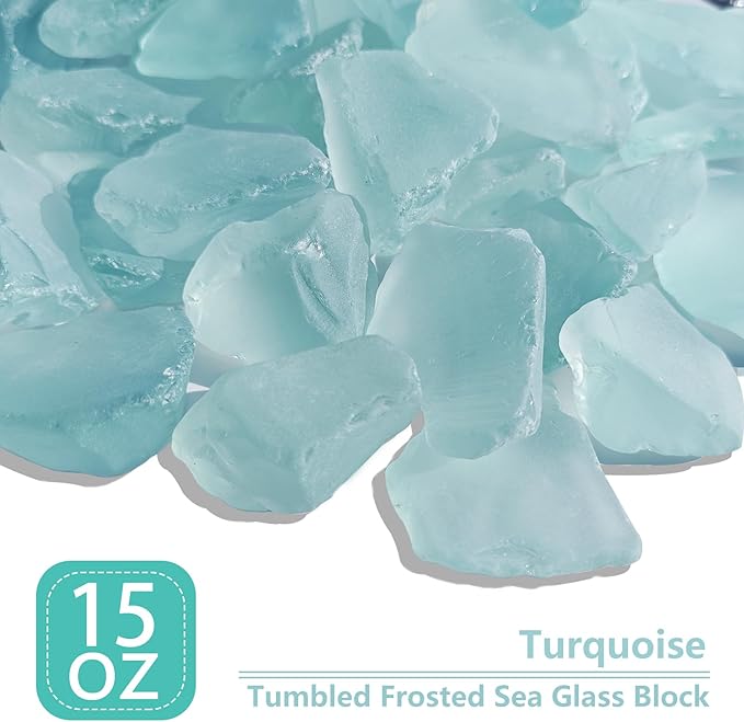 Sea Glass Block - 1LB Turquoise Frosted Sea Glass - Vase Filler and Aquarium Ornament, DIY Craft Supplies for Art, Sea Glass Decor, Beach Weddings, and Home Decor