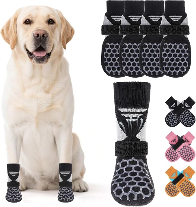 KOOLTAIL Dog Socks for Hot Pavement, Summer Breathable Dog Socks to Prevent Licking Paws, Non Slip Pet Boots & Paw Protectors for Hardwood Floor,Grippy Shoes for Small Medium Large Senior Dogs,Black S