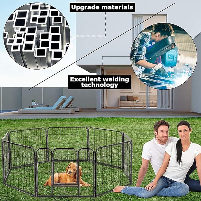 BestPet Dog Playpen Indoor 32 inch 8 Panels Metal Dog Pen Pet Dog Fence Outdoor Exercise Pen with Doors,Pet Puppy Playpen for RV Camping Yard, Black