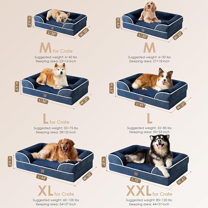 EHEYCIGA Orthopedic Dog Beds for Extra Large Dogs, Waterproof Memory Foam XL Dog Bed with Sides, Non-Slip Bottom and Egg-Crate Foam Big Pet Couch Bed with Washable Removable Cover, Navy