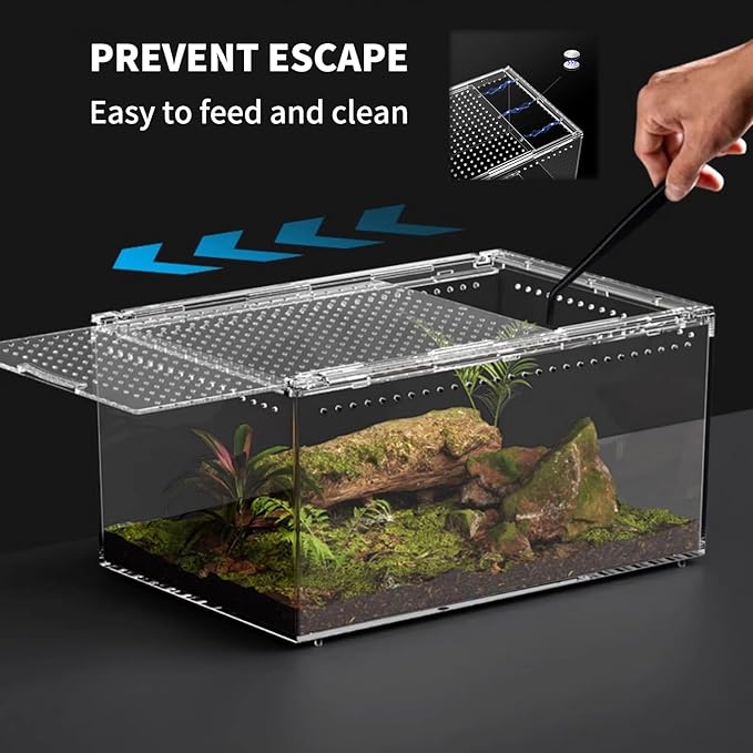 【No Assembly】 Reptile Tank Enclosure with Magnetic Button.16" * 10" * 8" Thicken Snake Enclosure Cage,Batch Stackable Reptile Breeding Tank for Insect,Fish,Tarantula,Hermit Crab,Jumping Spider