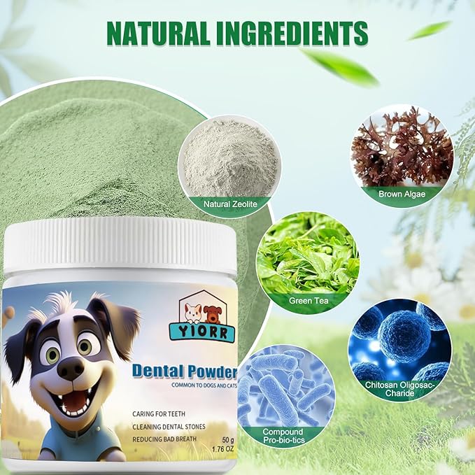 Dog Dental Powder - Dog Teeth Cleaning Powder,Pet Breath Freshener for Teeth Cleaning,Tartar Remover & Reduces Plaque & Bad Breath,Dental Care Supplies for Dogs Cat-Beef Flavor 50g