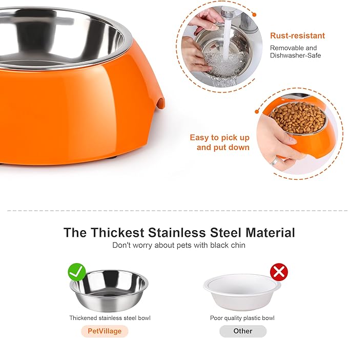 Elevated Dog Bowls Set - Non-Slip Raised Pet Feeder with Medium (10 oz) & Large (20 oz) Stainless Steel Bowls - Includes Durable Resin Stand for Puppies, Adult Dogs & Cats - Orange
