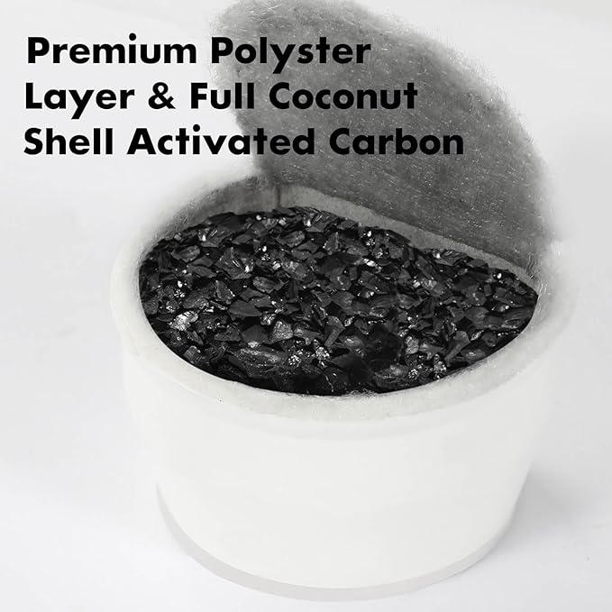 16 Pack Cat Water Fountain Filters Replacement, 8 Carbon Filters and 8 Foam Sponge Pre-Filter Fit for Multiple Ceramic and Stainless Steel Pet Fountains