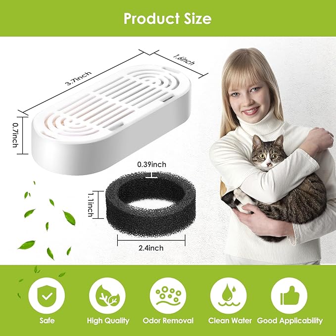 6 Pack Replacement Cat Fountain Filters & Replacement Sponges for Stainless Steel Pet Fountain with Water Level Window, Fountain Carbon Filters for Dog Water Dispenser Bowl