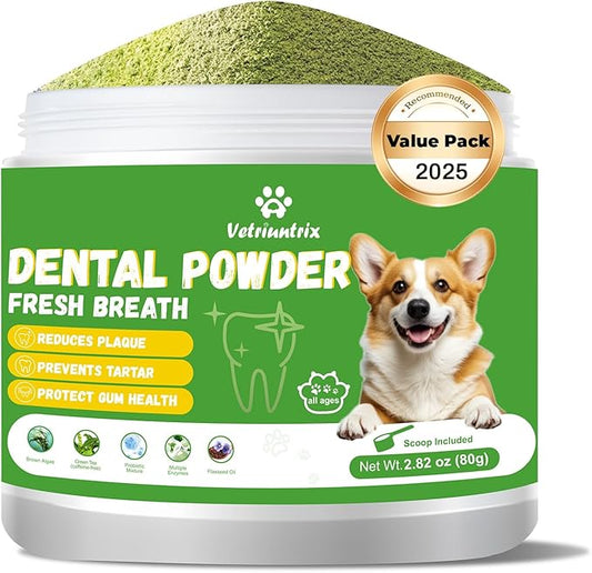 Dog Dental Care Powder - Plaque & Tartar Control with Natural Enzymes, Teeth Cleaning Powder for Dogs with Probiotic, Bad Breath Treatment for Small Medium Large Dogs